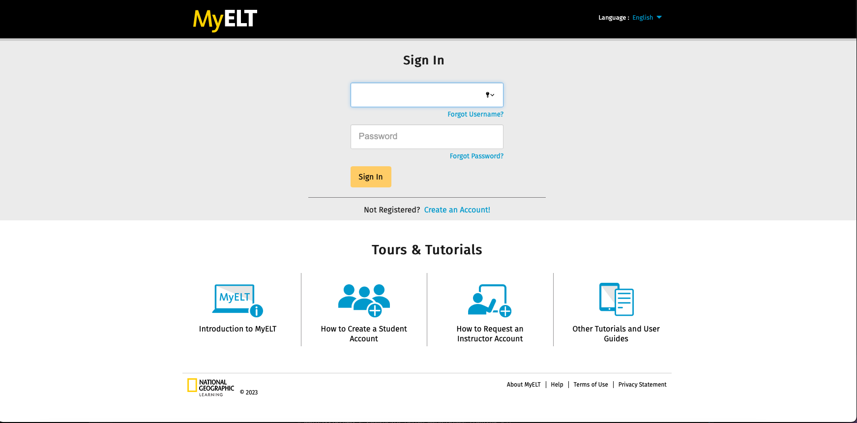 MyELT landing page